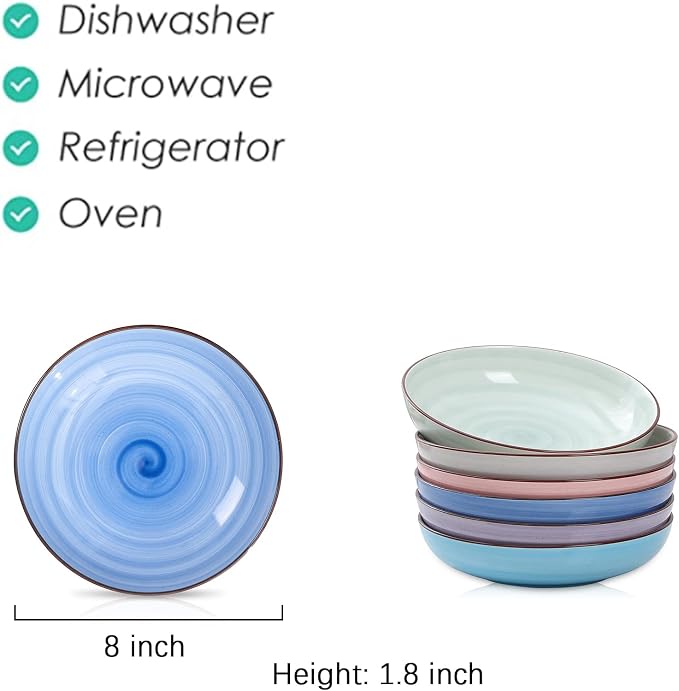 Selamica Porcelain 26 Ounce Salad Pasta Bowls, 8 inch Wide and Shallow Serving - Image 2