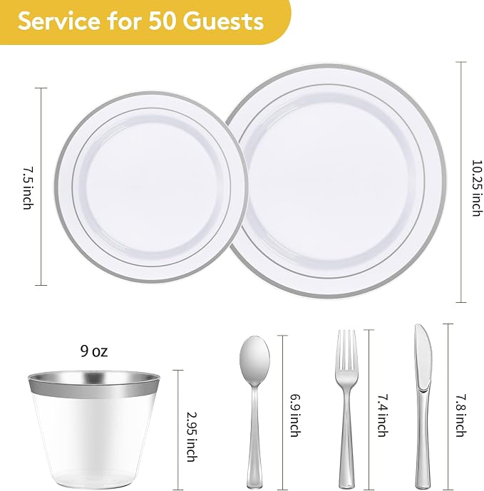 300 Pieces Silver Disposable Dinnerware Set - Image 5