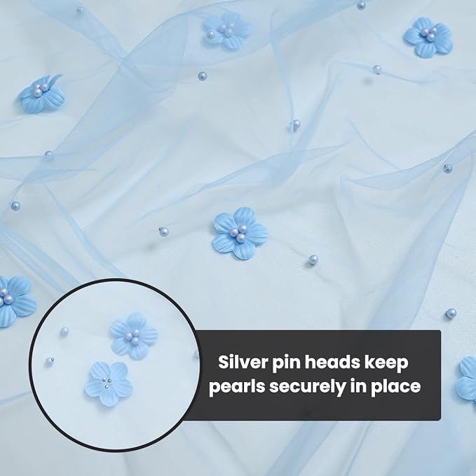 Artoid Mode Blue Flower Pearl Blue Gauze Table Runner 10FT 3PC, Seasonal Sheer - Image 8