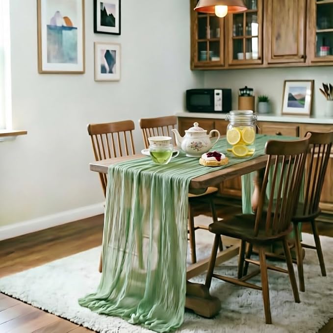 Sage Cheesecloth Table Runner 120 Inches 4 Pack Gauze Table Runner | Summer - Image 3