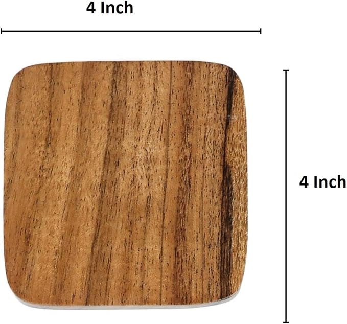 Acacia Wood Coasters with Iron Holder Stand - Image 6