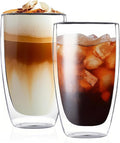 Glass Coffee Mugs Set of 2, Insulated Thermal Cups 15.2oz, Double Wall Clear by DOPUDO