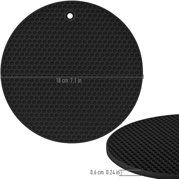 homEdge Silicone Round Trivets, 6 Pack Heat Resistant Non Slip Pot Holders-Black - Image 5