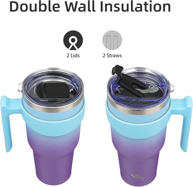 Konokyo 30 oz Tumbler with Handle and Straw, Insulated Travel Mug | Ocean - Image 3
