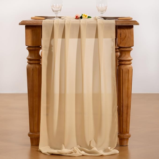 Champagne Chiffon Table Runner Summer Boho Wedding Birthday Party Decor | 14ft - Image 5