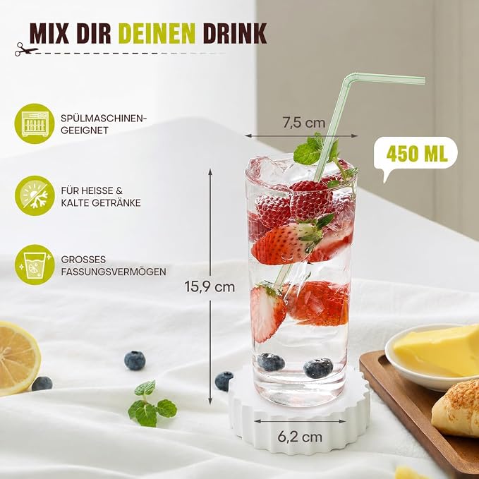 Highball Glasses Set of 6, 16oz Tall Drinking Glasses, Water Glass - Image 2
