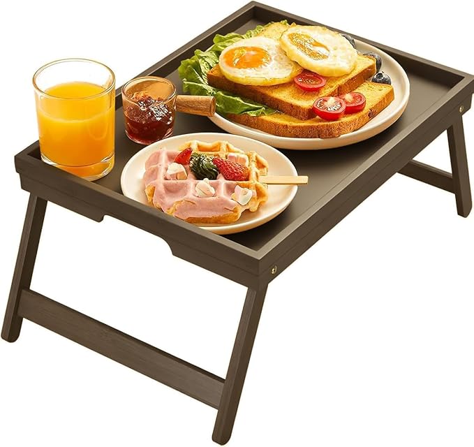 Bamboo Bed Tray Table with Foldable Legs, Breakfast Tray by Pipishell