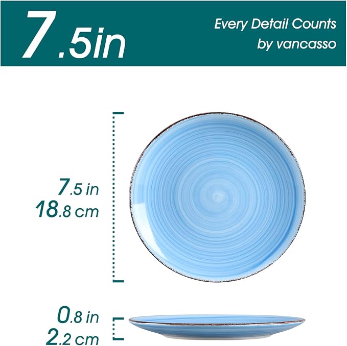 vancasso Bonita Blue Salad Plate Set of 6, 7.5 Inch Ceramic Dinner Plate - Image 2