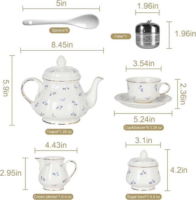 Sweejar 23 Pcs Floral Tea Sets - Image 2