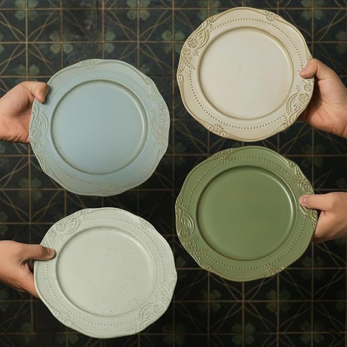 salad plates set of 4, 10.5 inch Reactive Glaze Stoneware Dinner Dish Set by Unknown
