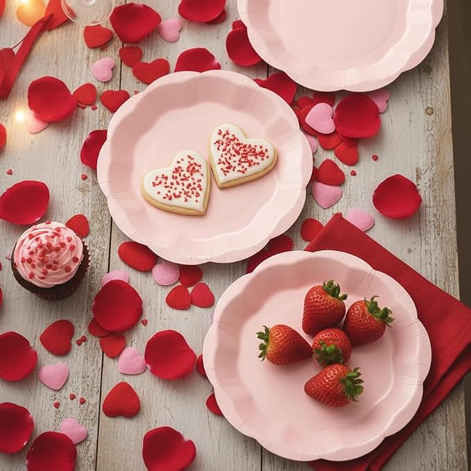 NatNarr 30 Pcs Pink Plates, 9 Inch Scalloped Pink Galentines Plates Disposable - Image 4