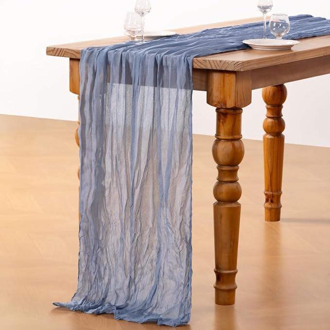 DeZerlor Dusty Blue Cheesecloth Table Runner 2 Pack Summer Table Runners Boho - Image 4
