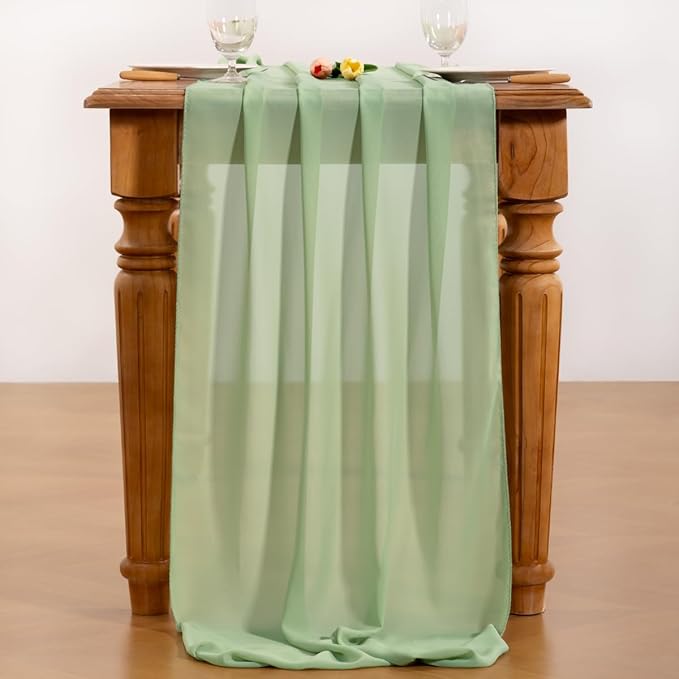 Sage Green Chiffon Table Runner Summer Boho Wedding Birthday Party Decor | 14ft - Image 5