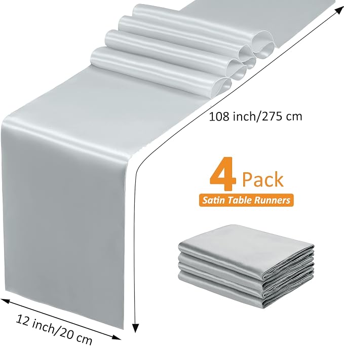 SiinvdaBZX 4 Pcs Silver Satin Table Runner 12 x 108 inches Long | Bright Smooth - Image 4