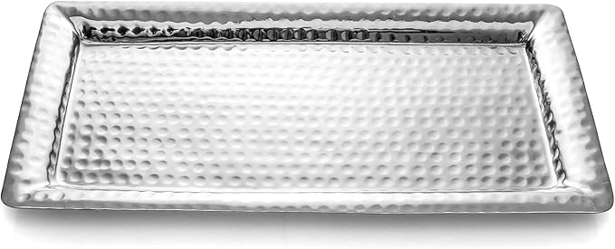 Monarch Abode Decorative Tray – 16-Inch Hand Hammered Nickel Finish Metal by MonarchAbode