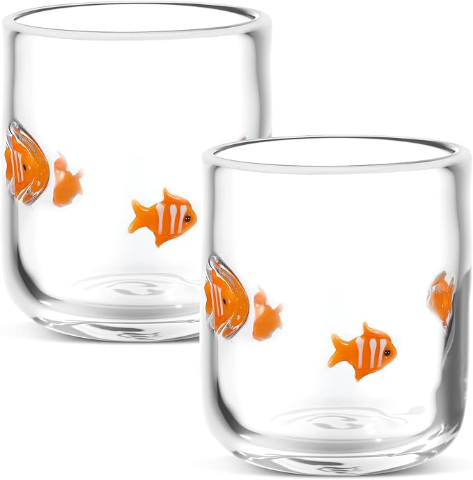 SiliFine 2 PCS Clownfish Icon Juice Glasses - 14oz Cute Fish Stemless Wine - Image 2
