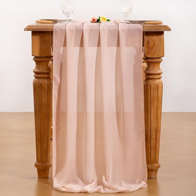 Peach Pink Chiffon Table Runner Summer Boho Wedding Birthday Party Decor | 14ft - Image 5