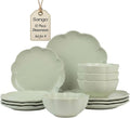 Sango 12 Pieces Scalloped Dinnerware Set, Sage Green Dishes by Sango