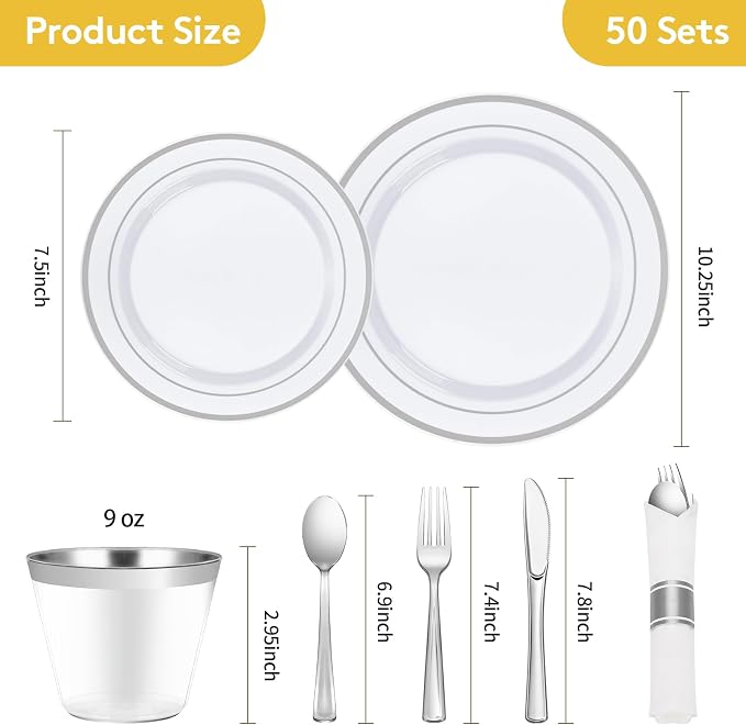350 Piece Silver Plastic Dinnerware Set - Image 4