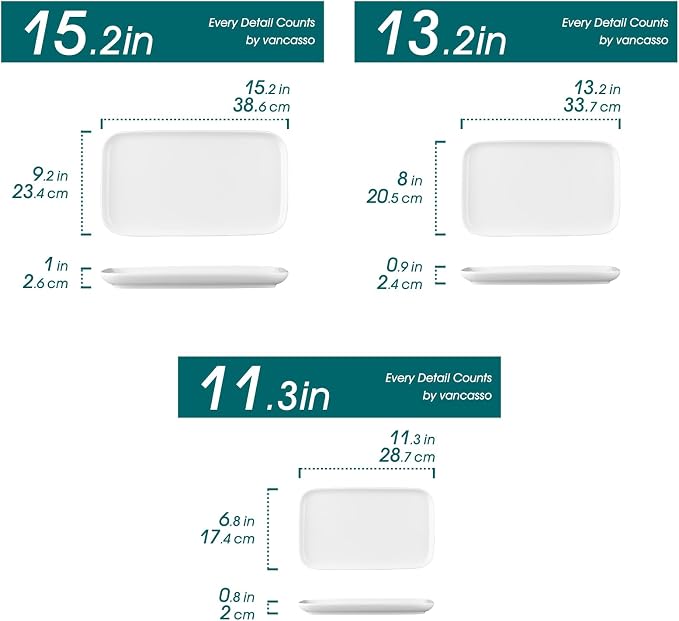 vancasso Stern Serving Platters Set of 3, 11/13/ 15 Inches Rectangular Ceramic - Image 2
