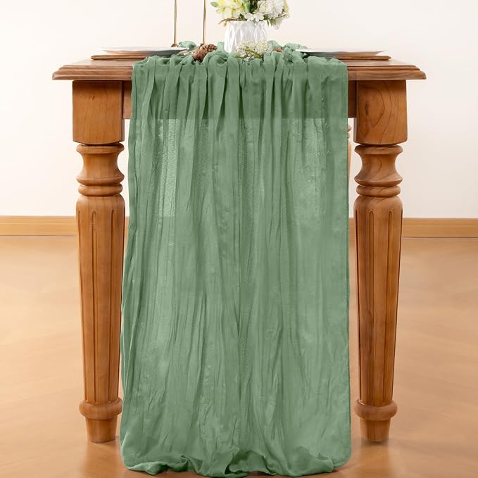 Sage Cheesecloth Table Runner 120 Inches 4 Pack Gauze Table Runner | Summer - Image 2