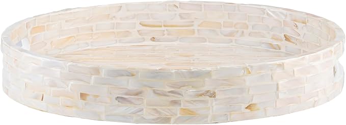 PEMAR 12.6” Decorative Round Serving Tray, Mother of Pearls Inlaid Coffee Table - Image 3