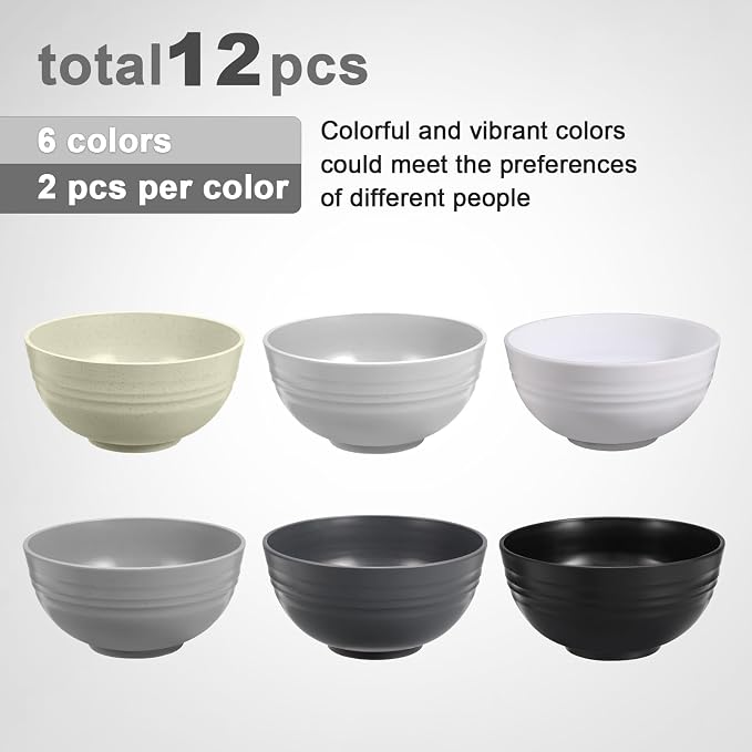 HEYCOME 12 Pcs Unbreakable Cereal Bowls Set, 26 Oz Wheat Straw Bowls Set - Image 3