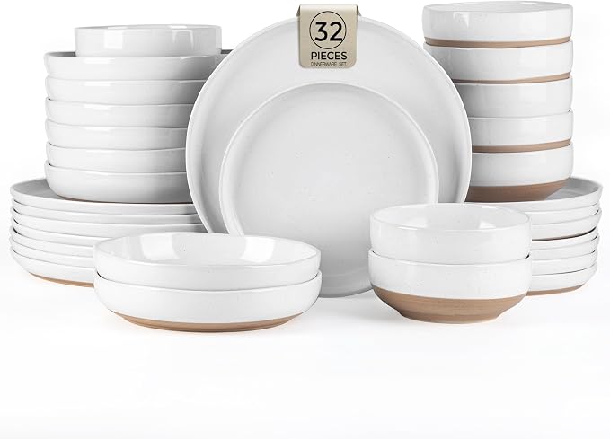 AmorArc Dinnerware Sets for 8, 32 Pieces Ceramic Plates and Bowls Set | Scratch by AmorArc