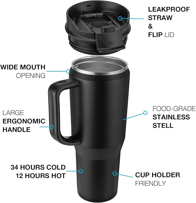 EALGRO 50 oz Tumbler with Handle, Insulated Tumblers with Lid and Straw | - Image 3