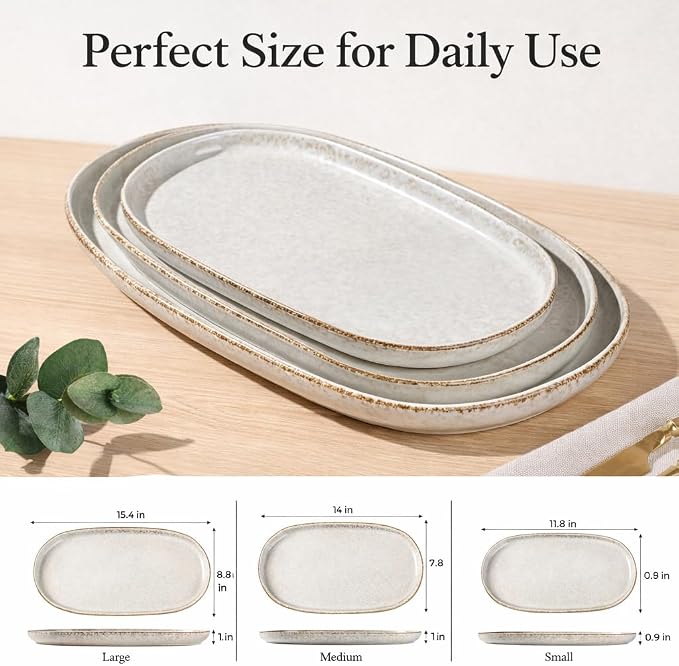 AmorArc Ceramic Serving Platters, Reactive handcrafted Oval Plates - Image 4