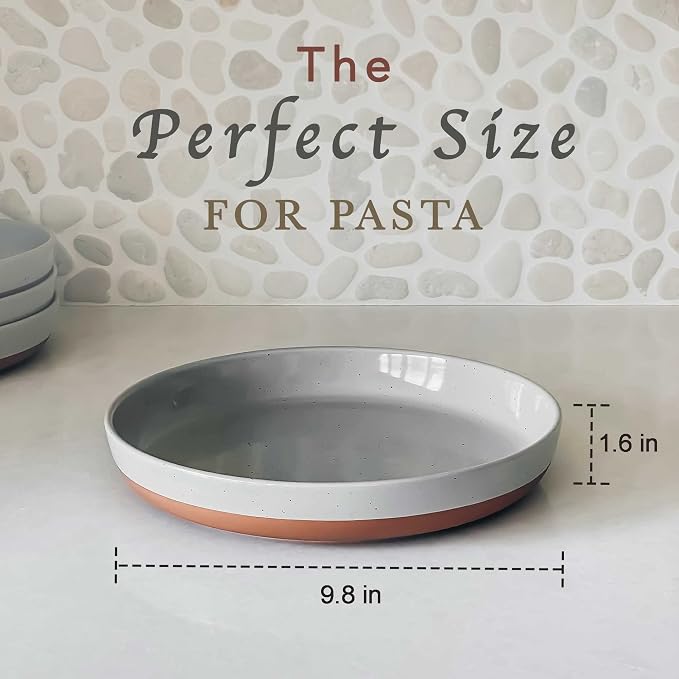 Mora Ceramic Flat Pasta Bowl Set of 4-35oz, Microwave Safe Plate - Image 2