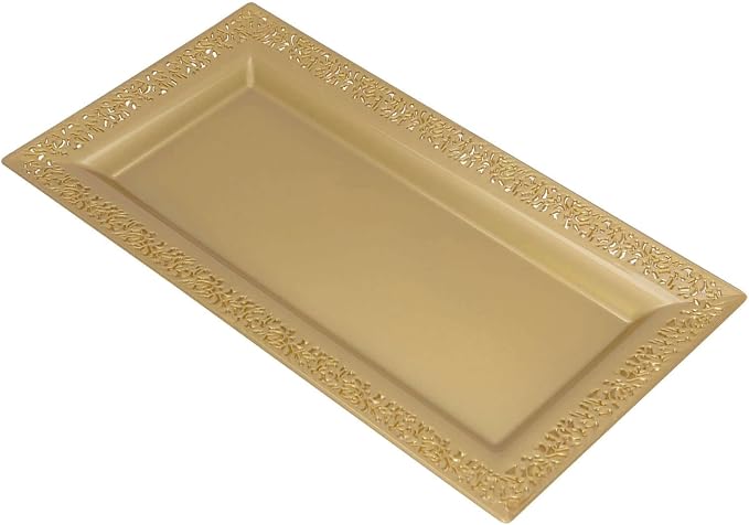 Efavormart 4 Pack | 14" Gold Lace Print Rectangular Plastic Serving Trays - Image 7