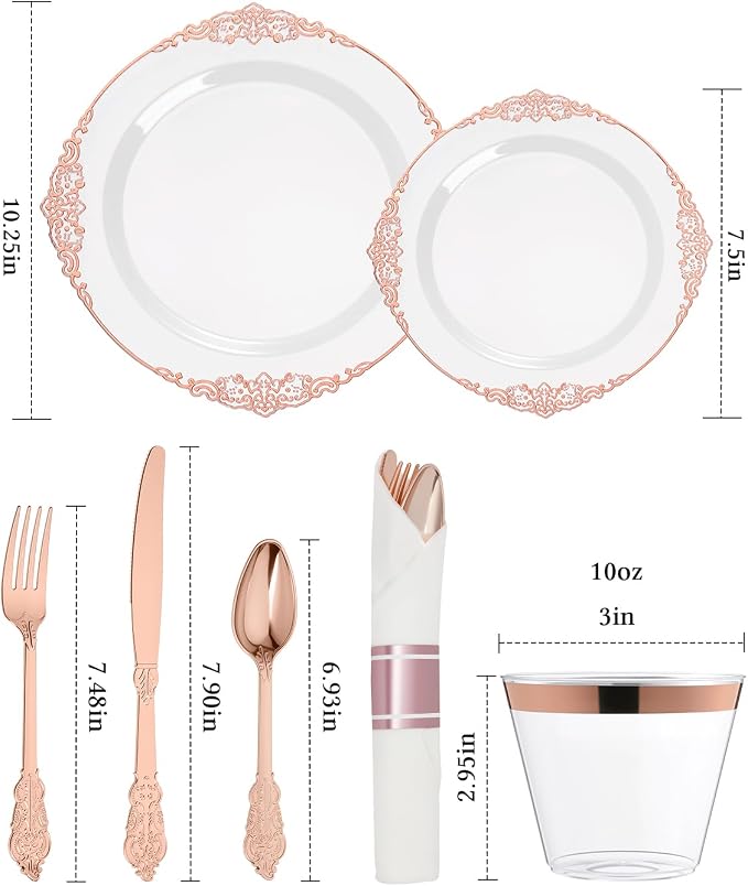 350 Piece Rose Gold Plastic Dinnerware Set - Image 2