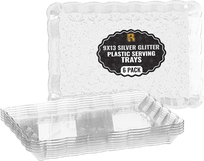 6 Pack Silver Glitter Plastic Serving Trays by R-KAY