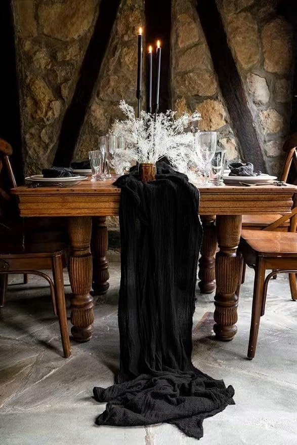 6Pack Black Cheesecloth Table Runner 20 x 120 inch Gauze Table Runner Black | - Image 2