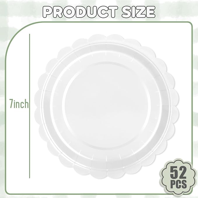 52 Pcs White Paper Plates 7 Inch Scalloped Dessert Plates - Image 2
