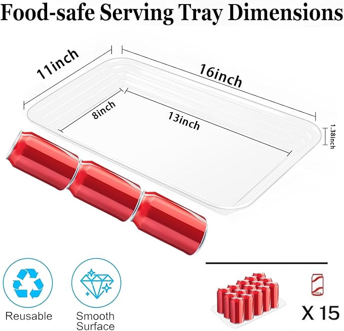 SUT 6-Pack Clear Serving Trays for Entertaining-16 x 11" Serving Platters for - Image 2