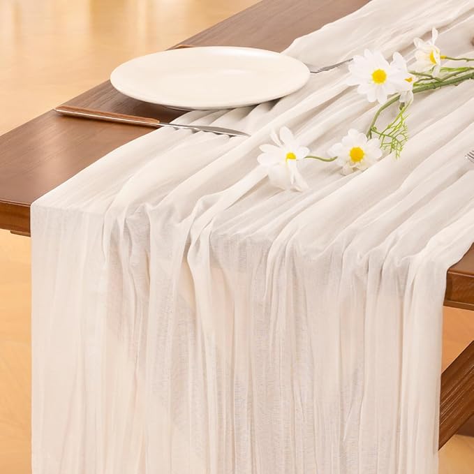 Cheesecloth Table Runner Summer Boho Wedding Birthday Party Home Decor | Ivory by Socomi
