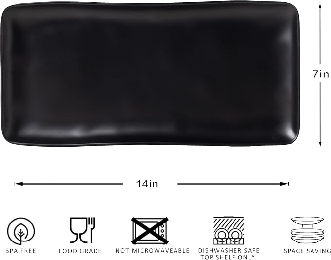 Melamine Rectangular Serving Platters and Trays set, 14” x 7” Matte Black Party - Image 5