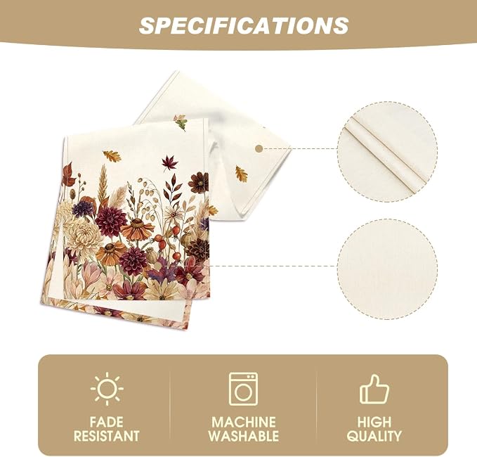 Artoid Mode 210 GSM Fall Table Runner 13x120 Inch Home Party Decor | Watercolor - Image 5
