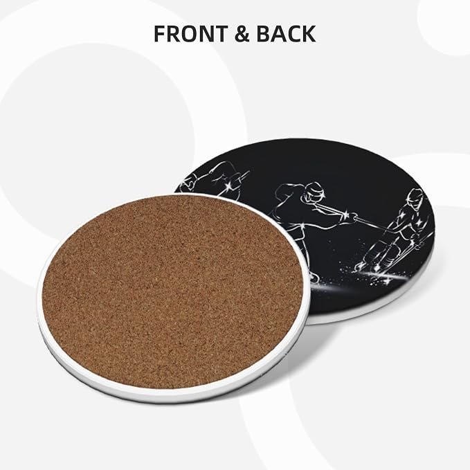 Ice Hockey Coasters Set of 4, Absorbent Ceramic Drink Coasters Cup Mat - Image 2