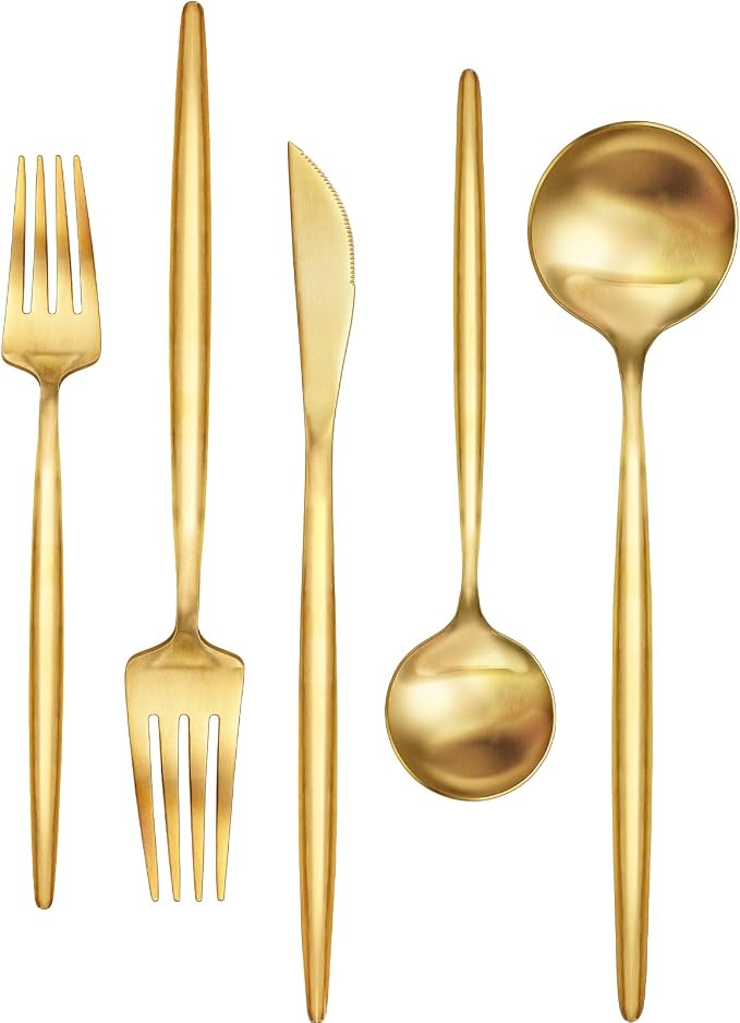 60-Piece Gold Silverware Set, Flatware Set by EWFEN