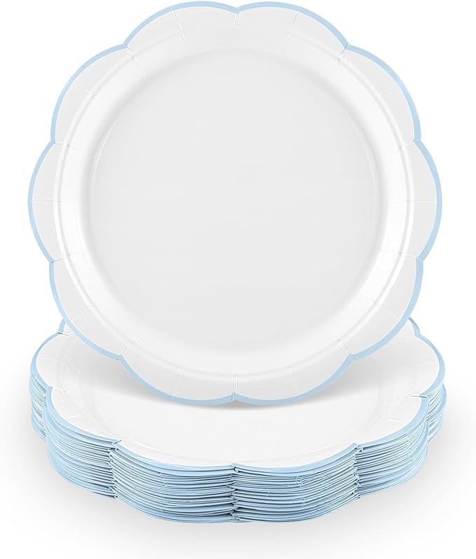 NatNarr 30 Pcs Blue and White Paper Plates 7 Inch Plates by NatNarr