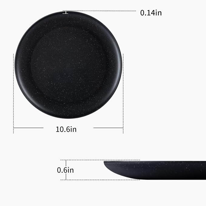 MISS BIG Wheat Straw Plates Set of 4, 10 Inch Black Dinner Plates, BPA Free | - Image 6