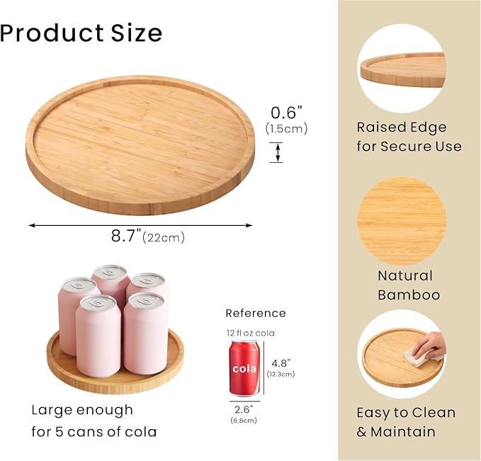 VERTORGAN Bamboo Serving Tray, 8.7 Inch Trays Platter, Home Decor | Coffee - Image 5