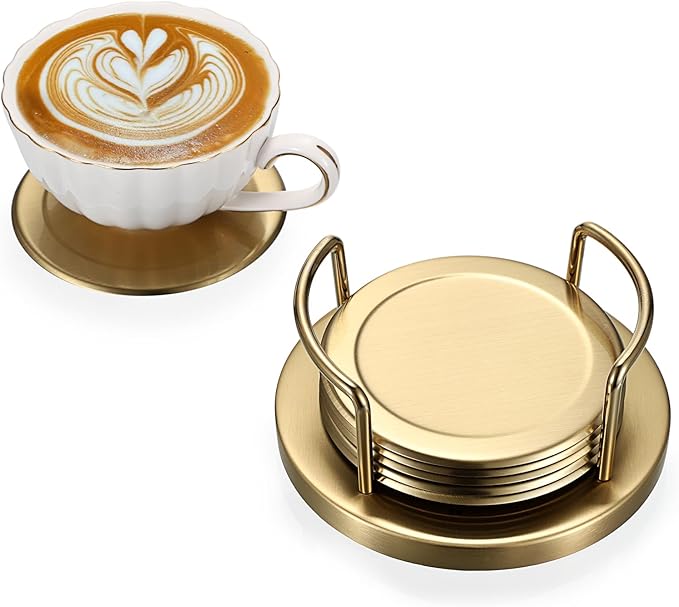 JUXYES Set of 6 Stainless Steel Metal Round Coaster - Image 4