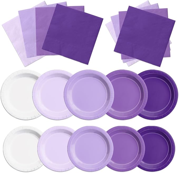 CMUSKO Lavender Party Supplies-150Pcs Purple Plates and Napkins Kit Serves 50 by CMUSKO
