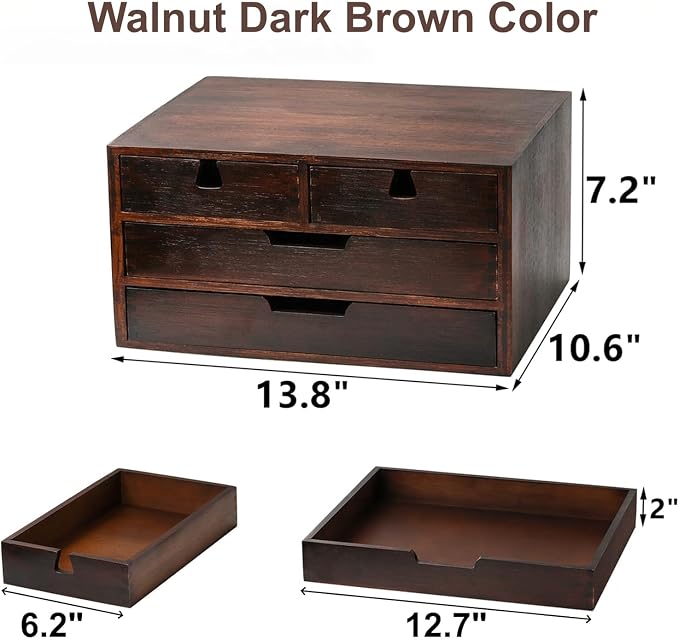 Bamboo Desk Organizer, 100% Natural Bamboo Desktop Drawer Organizer, Dark Brown - Image 3