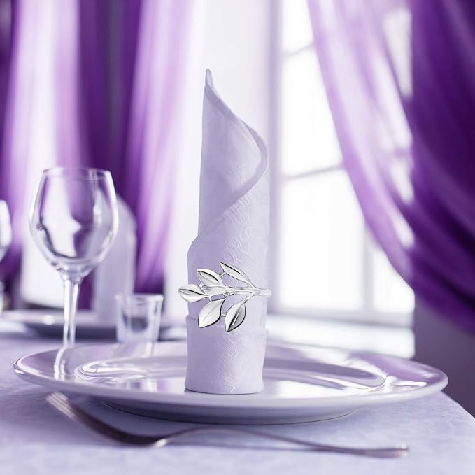 Hotop Set of 72 Leaf Napkin Rings Silver Metal Napkin Rings Holders Bulk - Image 5
