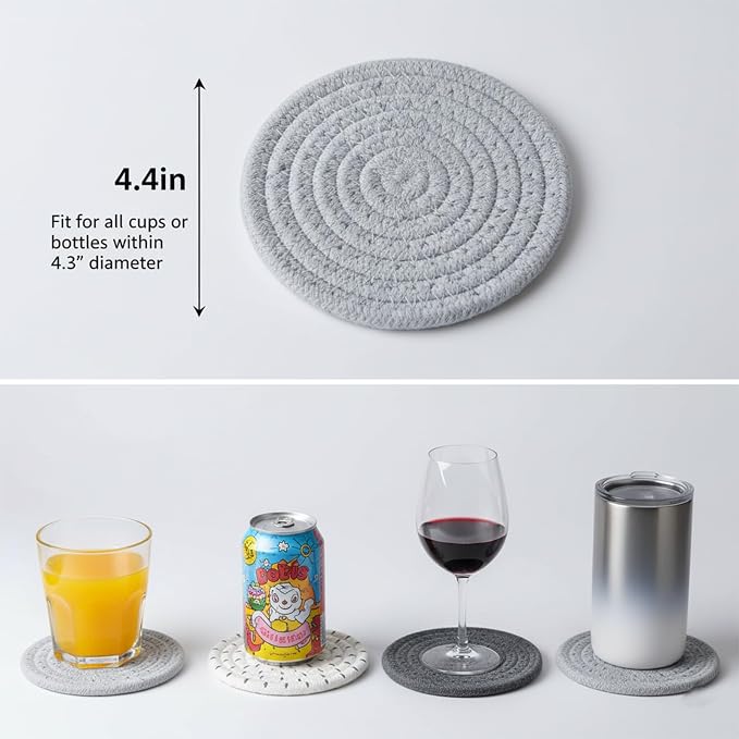 Drink Coasters Set of 8 with Holder, Cotton Woven | Absorbent cotton woven - Image 4